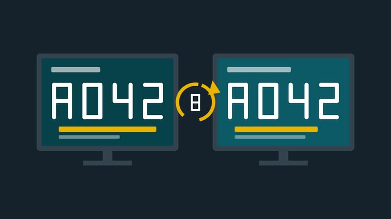Two wall displays with the same number and a circular arrow with the figure 8 between them